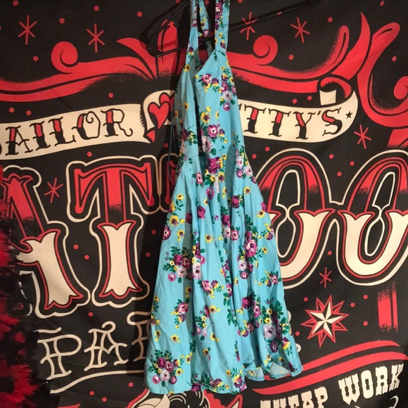 Hell Bunny Turquoise Floral Pinup Halter Dress 👗 - Picture 11 of 11